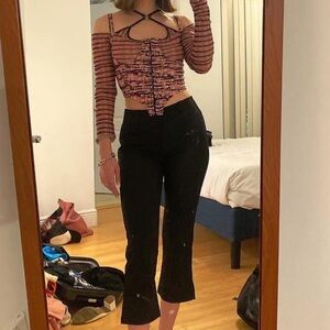 Pink and Black Mesh Strappy Top